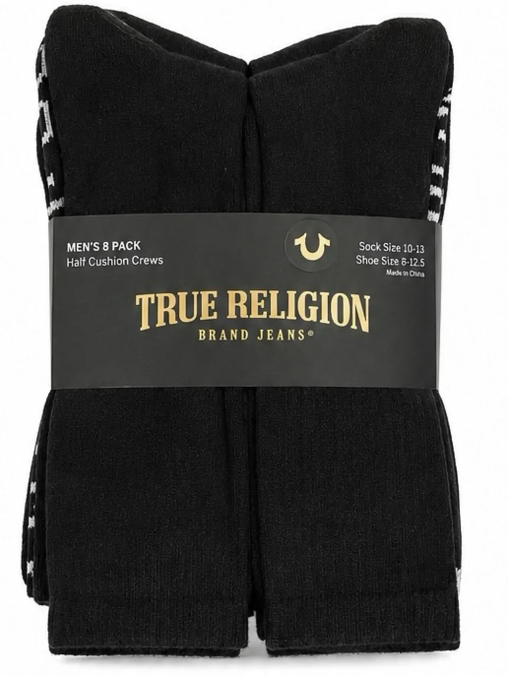 True Religion Men's Cushion Crew Socks 8 Pack • Black